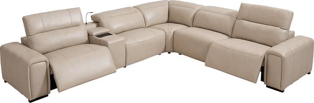 Huntington Ivory Leather 6 Pc Dual Power Reclining Sectional - Thumbnail - Image 1