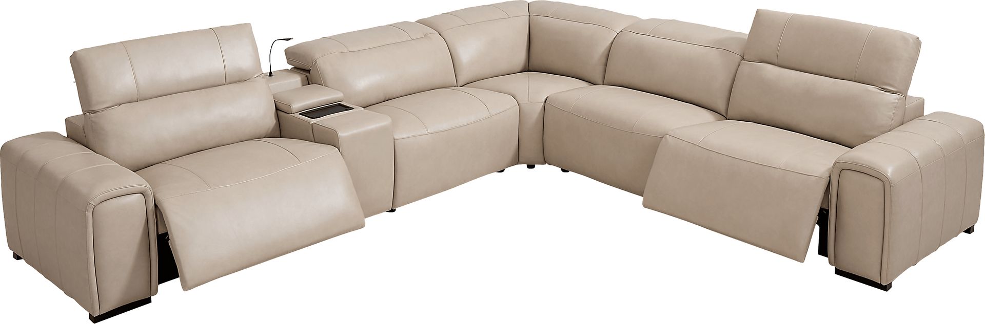 Huntington Ivory Leather 6 Pc Dual Power Reclining Sectional - Image 1