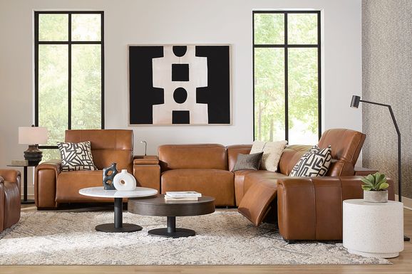 Huntington Saddle Leather 6 Pc Dual Power Reclining Sectional