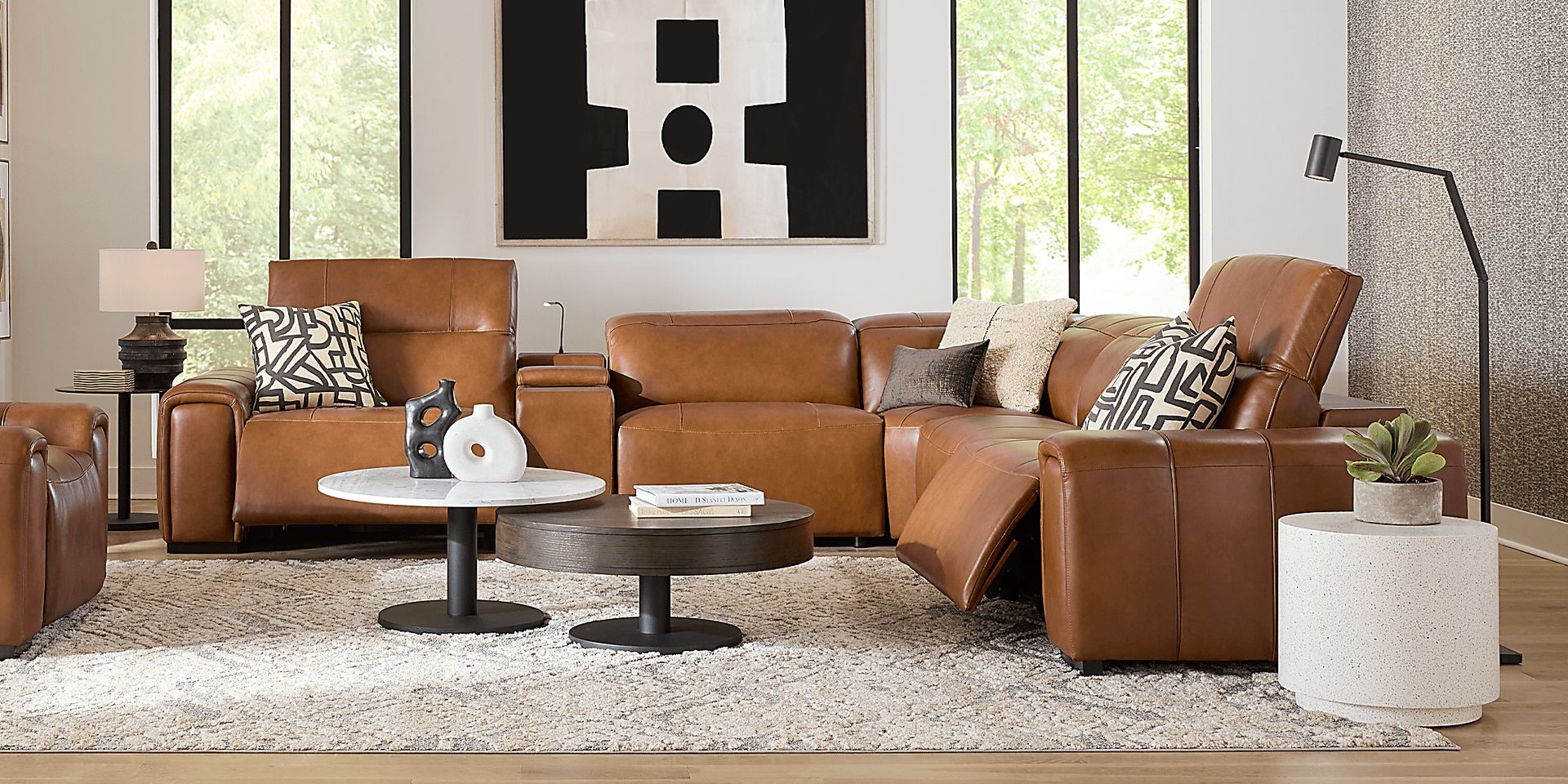 Huntington Saddle Leather 6 Pc Dual Power Reclining Sectional - Image 2