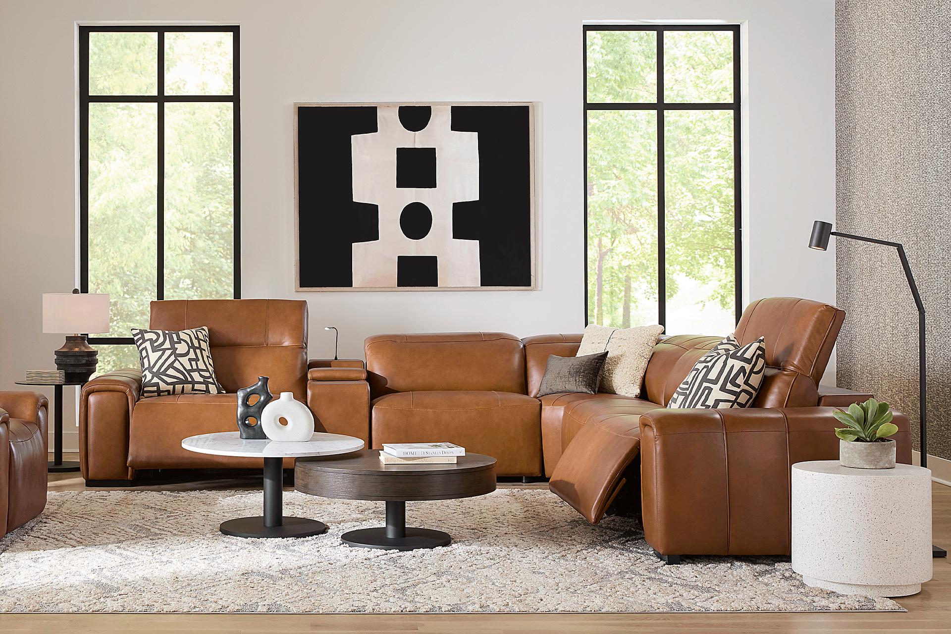 Huntington Saddle Leather 9 Pc Dual Power Sectional Living Room
