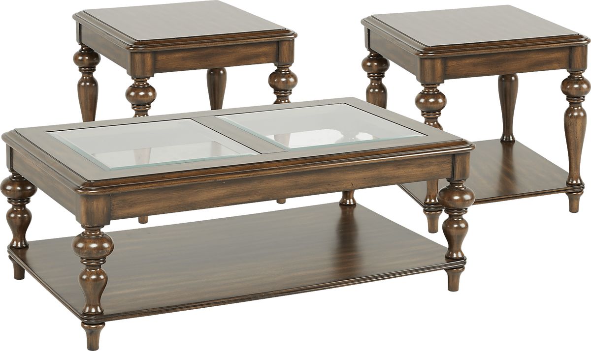 Hutton Brown Dark Wood 3 Pc Table Set | Rooms to Go