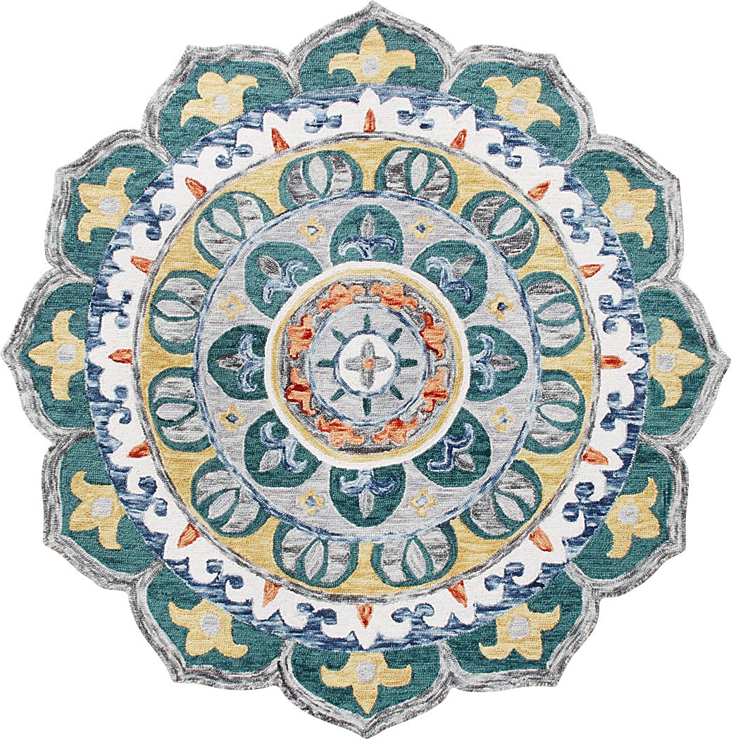 Igni Teal 4' Round Rug