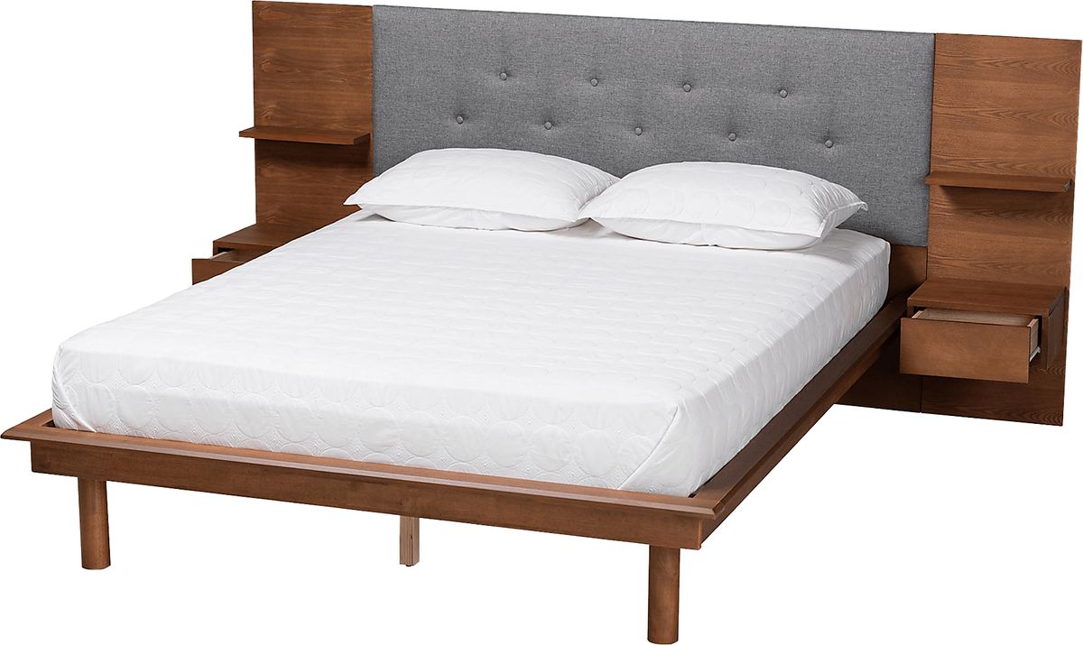 Ihrig Brown Polyester Fabric Queen Bed With Nightstands Rooms to Go