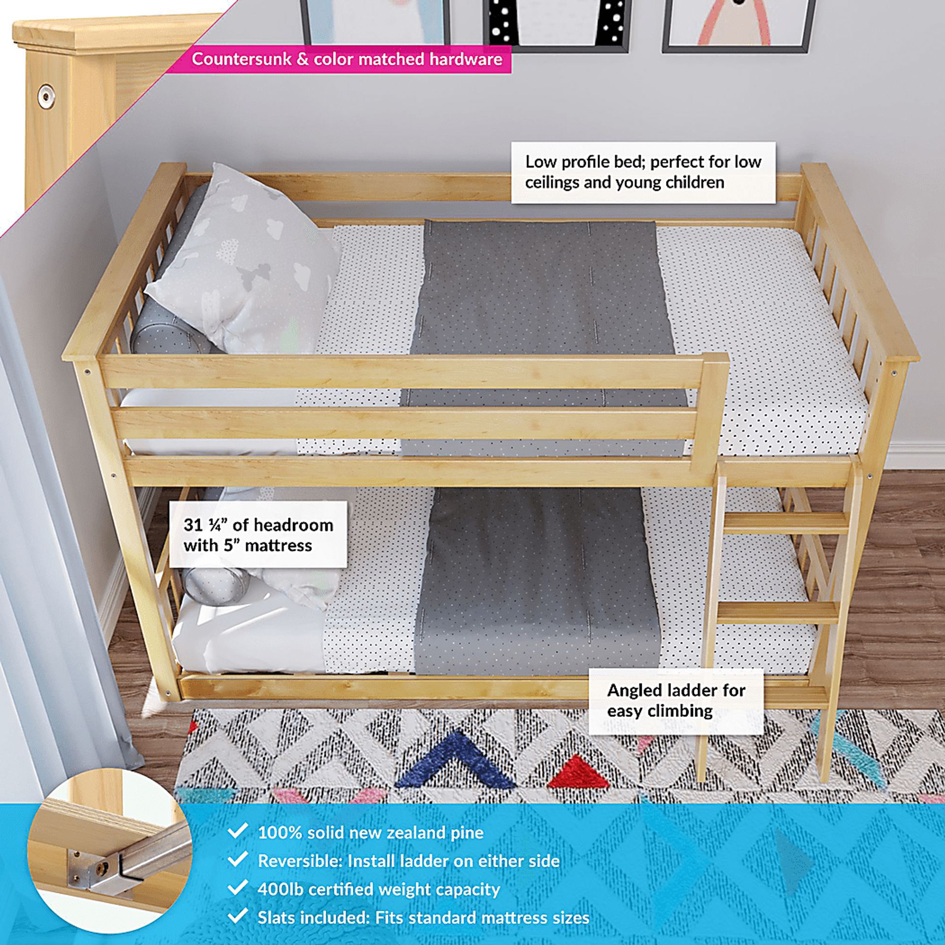 Kids Imonie Beige Twin/Twin Low Bunk Bed - Image 2