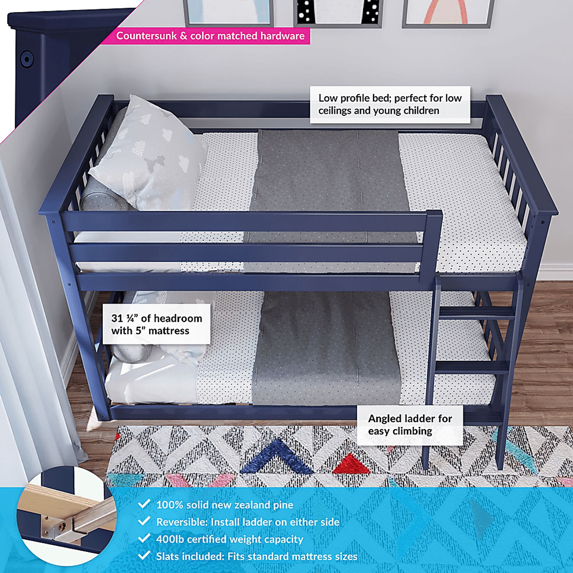 Kids Imonie Blue Twin/Twin Low Bunk Bed - Image 2