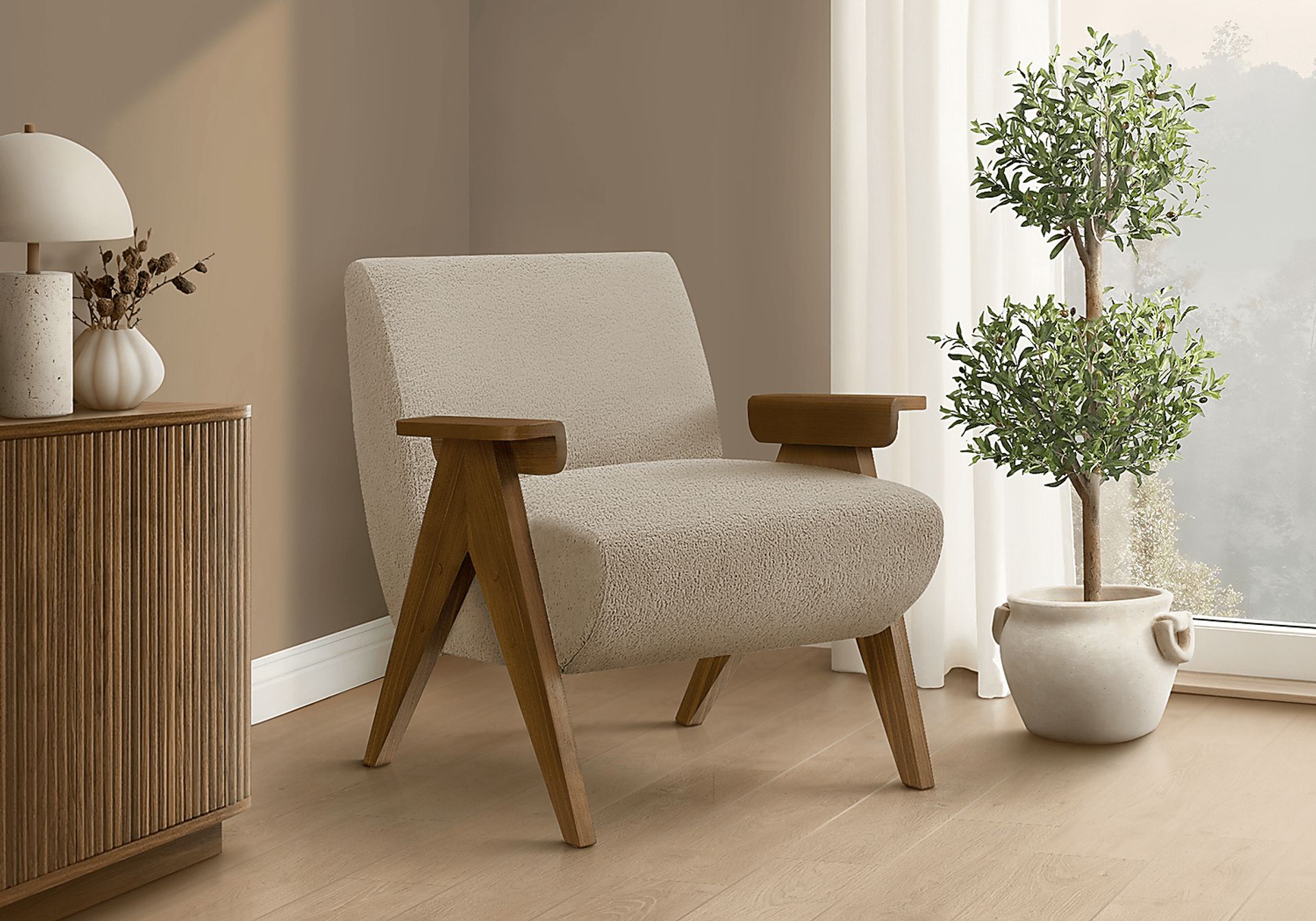 Injia Beige Accent Chair - Image 2