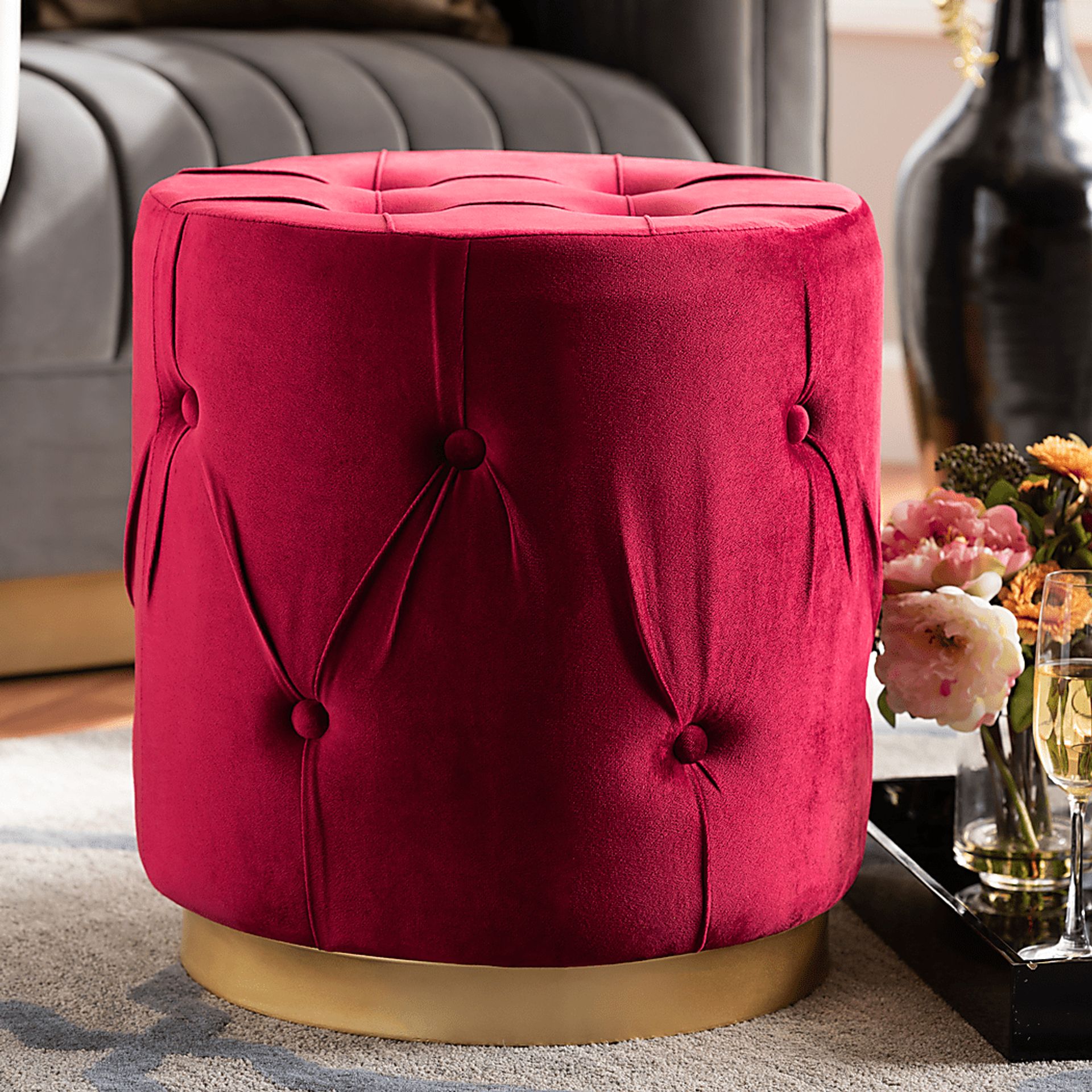 Inona Red Ottoman - Image 4