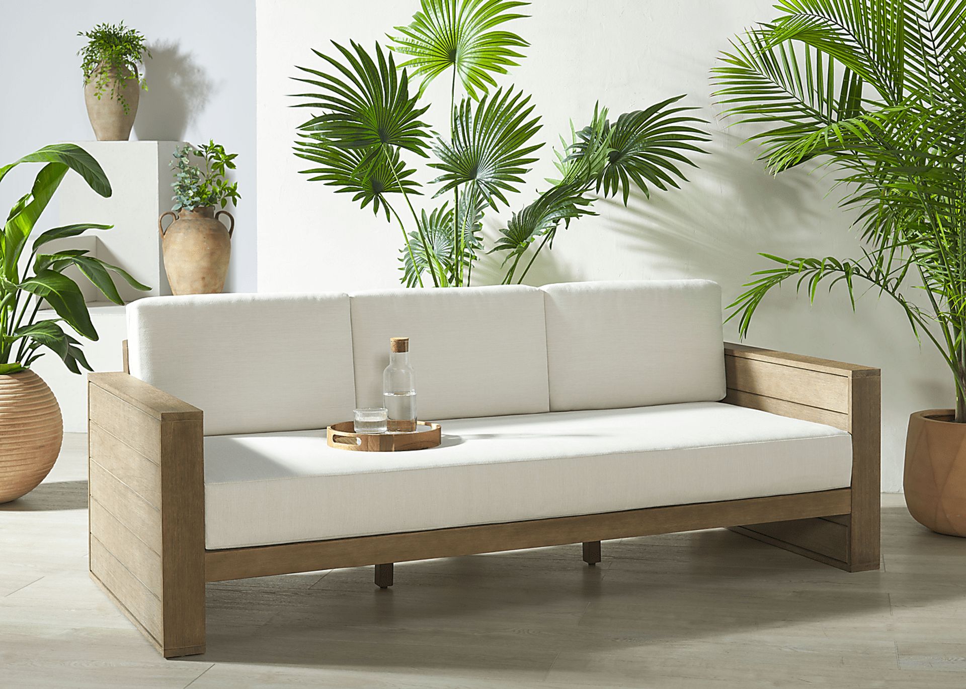 Irocana Natural Outdoor Sofa with Beige Cushions - Image 2