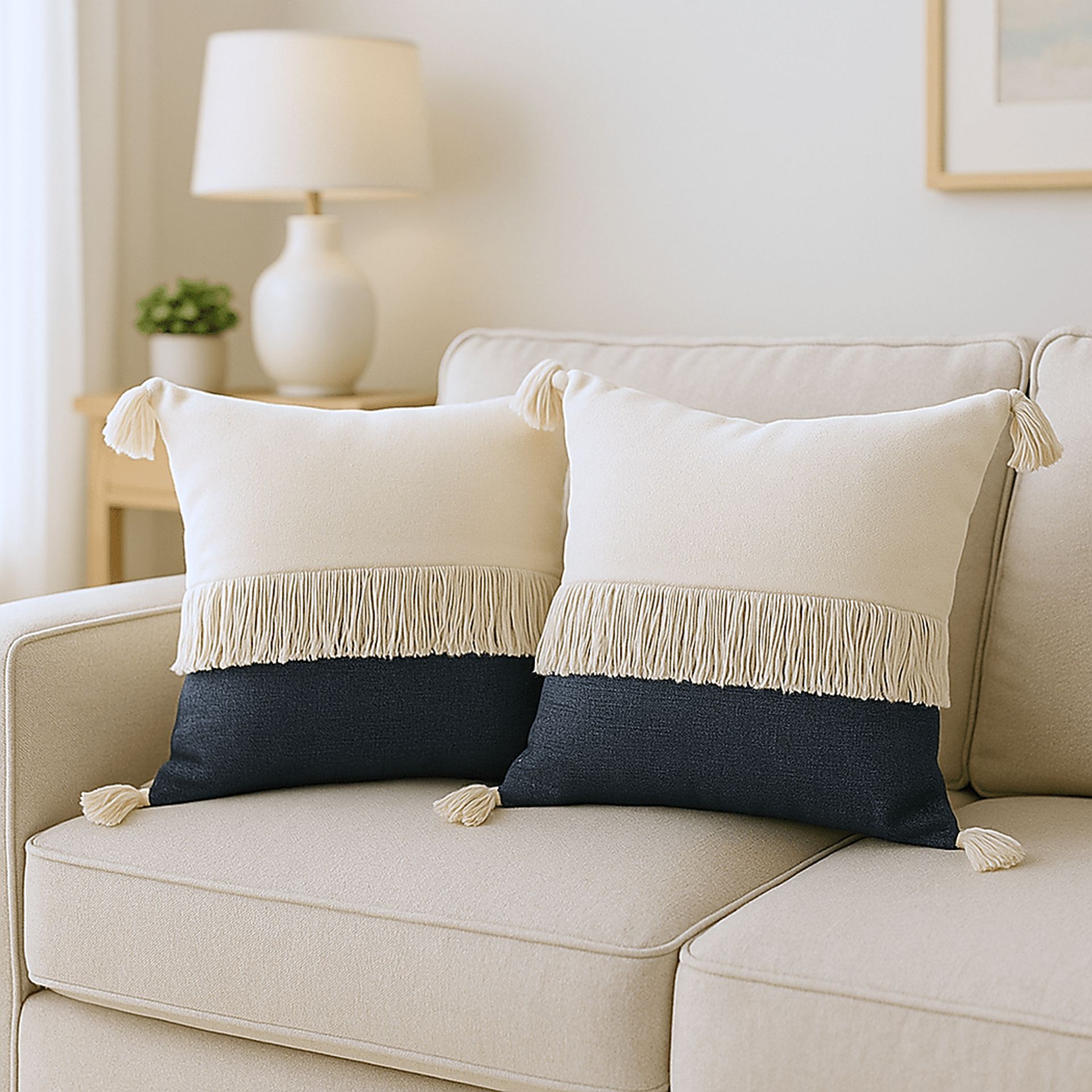 Isaam Cream/Navy Pillow, Set of 2 - Image 2