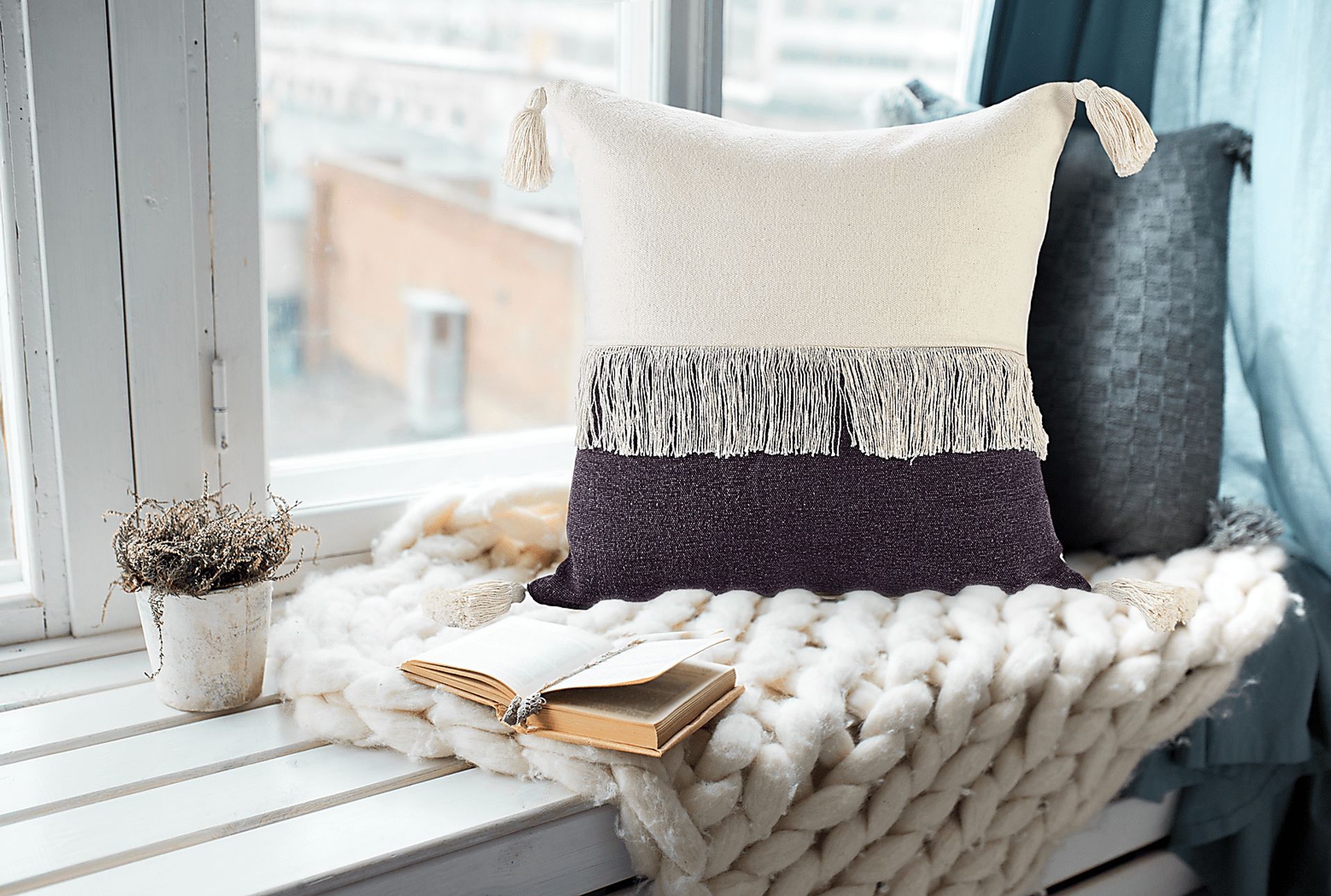 Isaam Cream/Purple Pillow, Set of 2 - Image 2