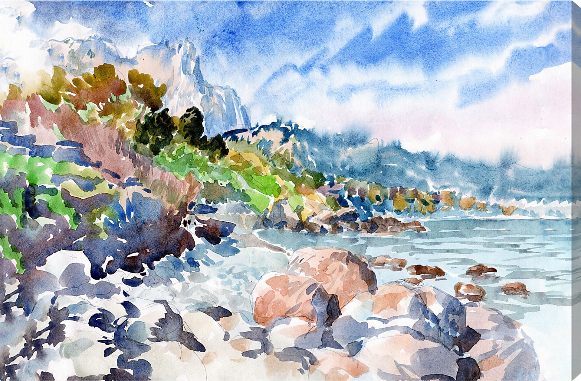 Island Seascape Blue Artwork - Image 1