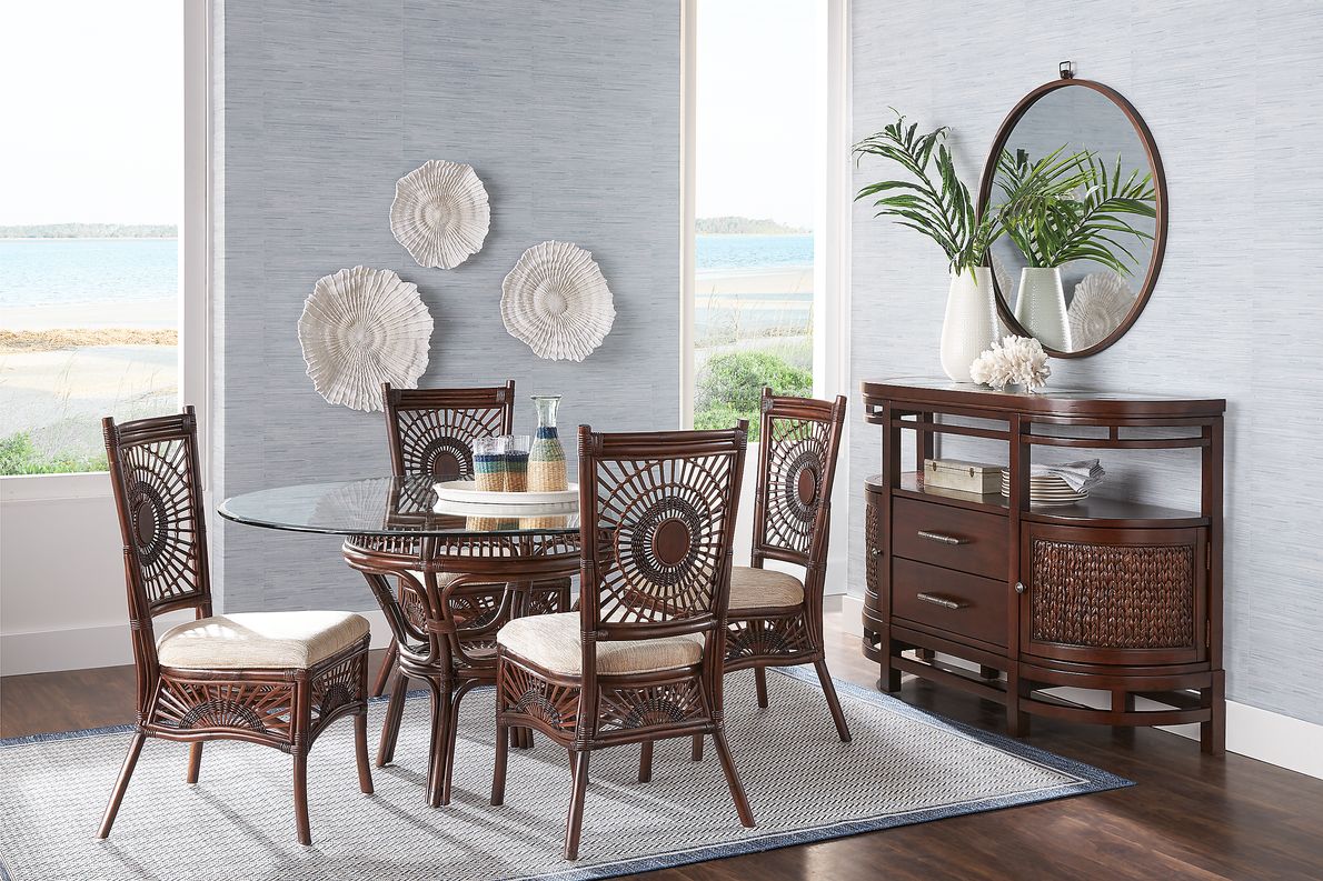 Island Sunrise 5 Pc Dark Rattan Wood Dining Room Set With Side Chair,  Dining Table - Rooms To Go