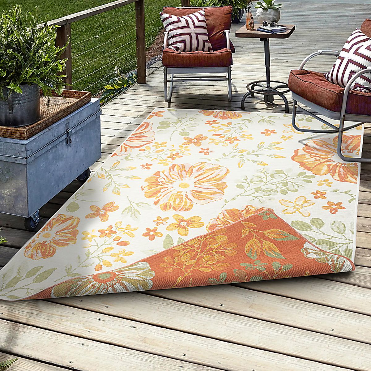 Ismaela Ivory,Orange Beige,Orange,Red Outdoor Rugs | Rooms to Go