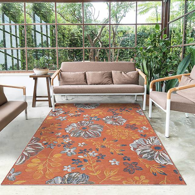 Ismaela Orange 5'3 x 7' Indoor/Outdoor Rug - Thumbnail - Image 5