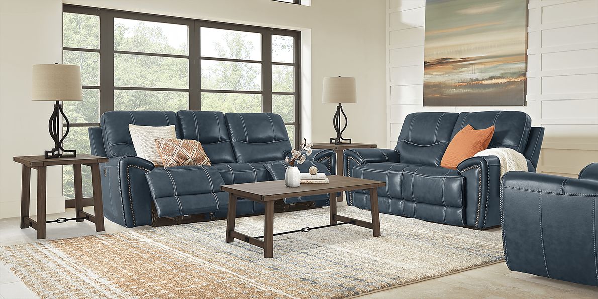 calvano blue leather sofa