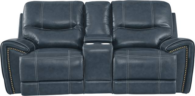 Italo Blue Leather Dual Power Reclining Console Loveseat - Thumbnail - Image 1