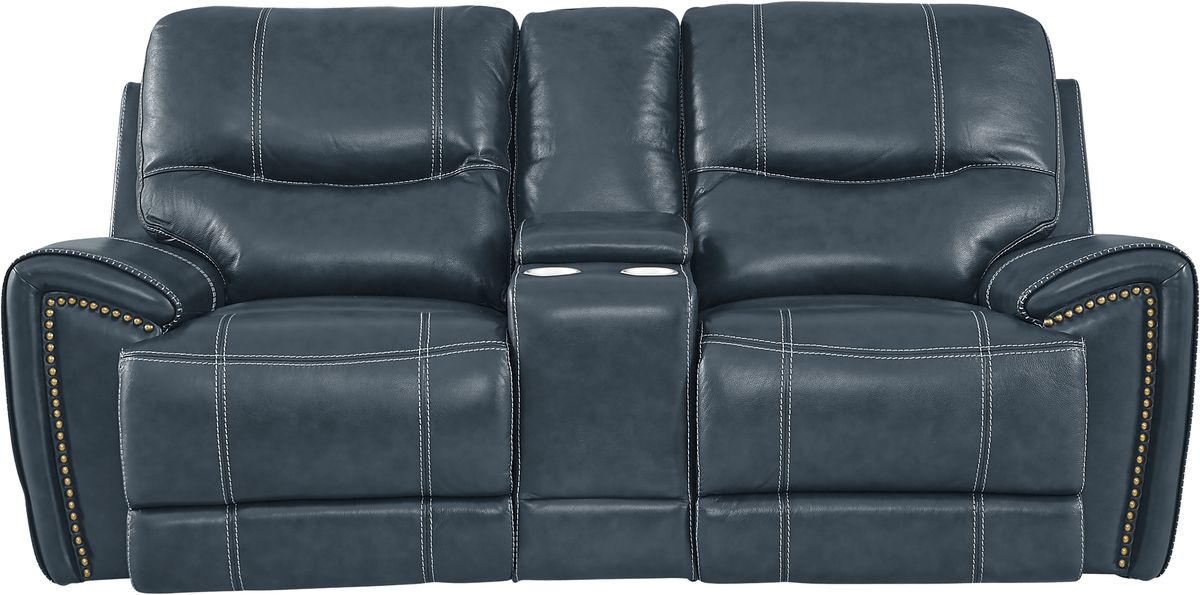 Italo blue leather power plus reclining sofa shop
