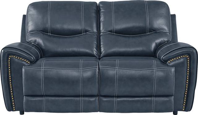 Italo Blue Leather Loveseat - Thumbnail - Image 1