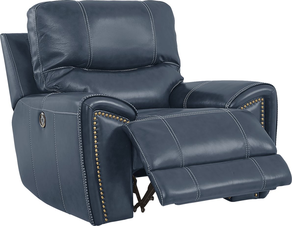 Italo Blue Leather Dual Power Recliner - Rooms To Go
