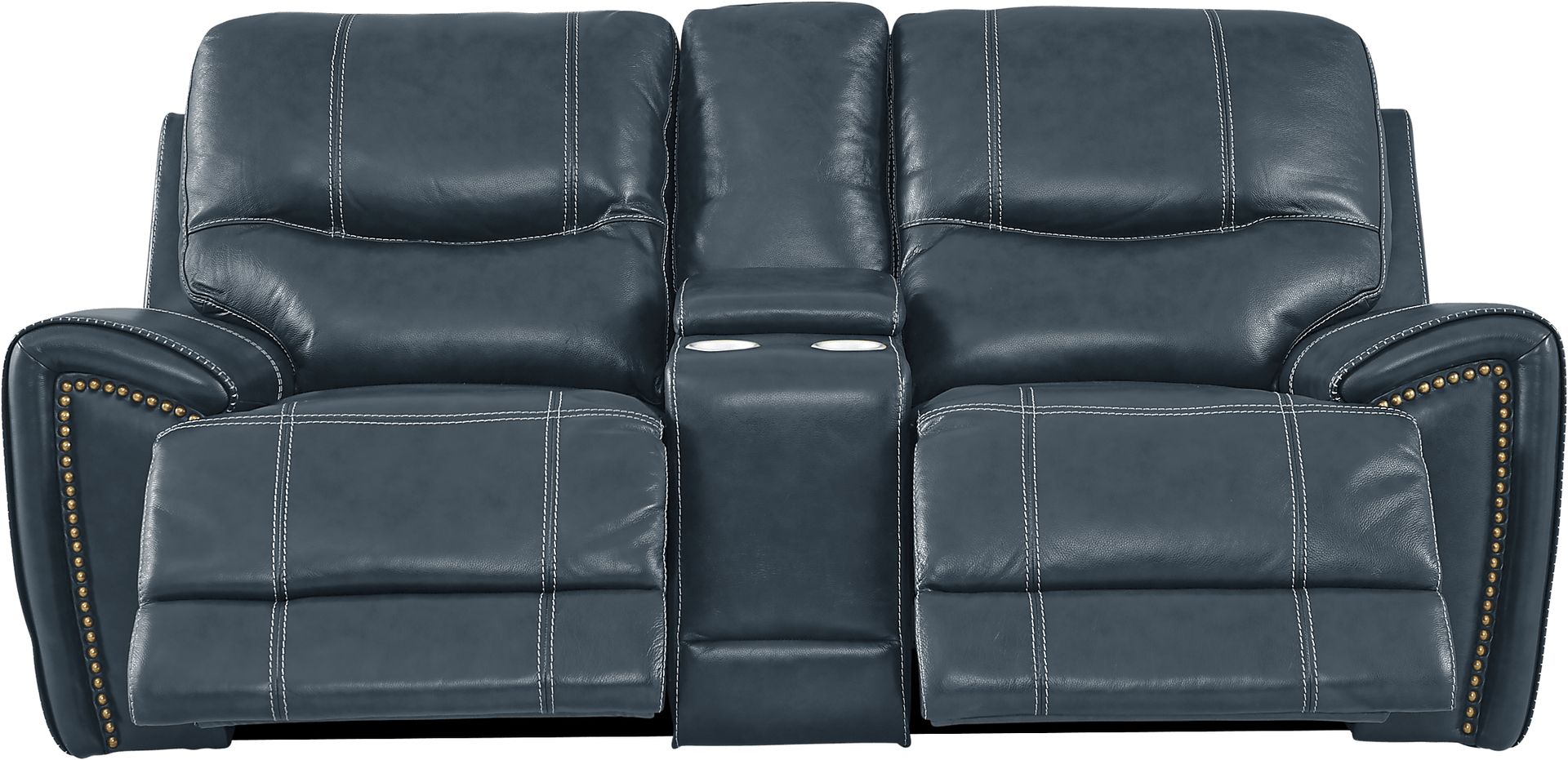 Italo Blue Leather Dual Power Reclining Console Loveseat - Image 2