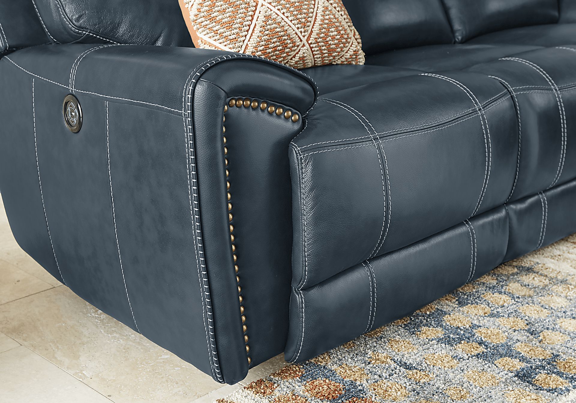 Italo Blue Leather Dual Power Reclining Console Loveseat - Image 3