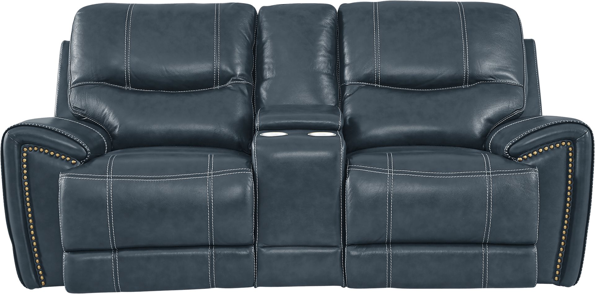 Italo Blue Leather Dual Power Reclining Console Loveseat - Image 1