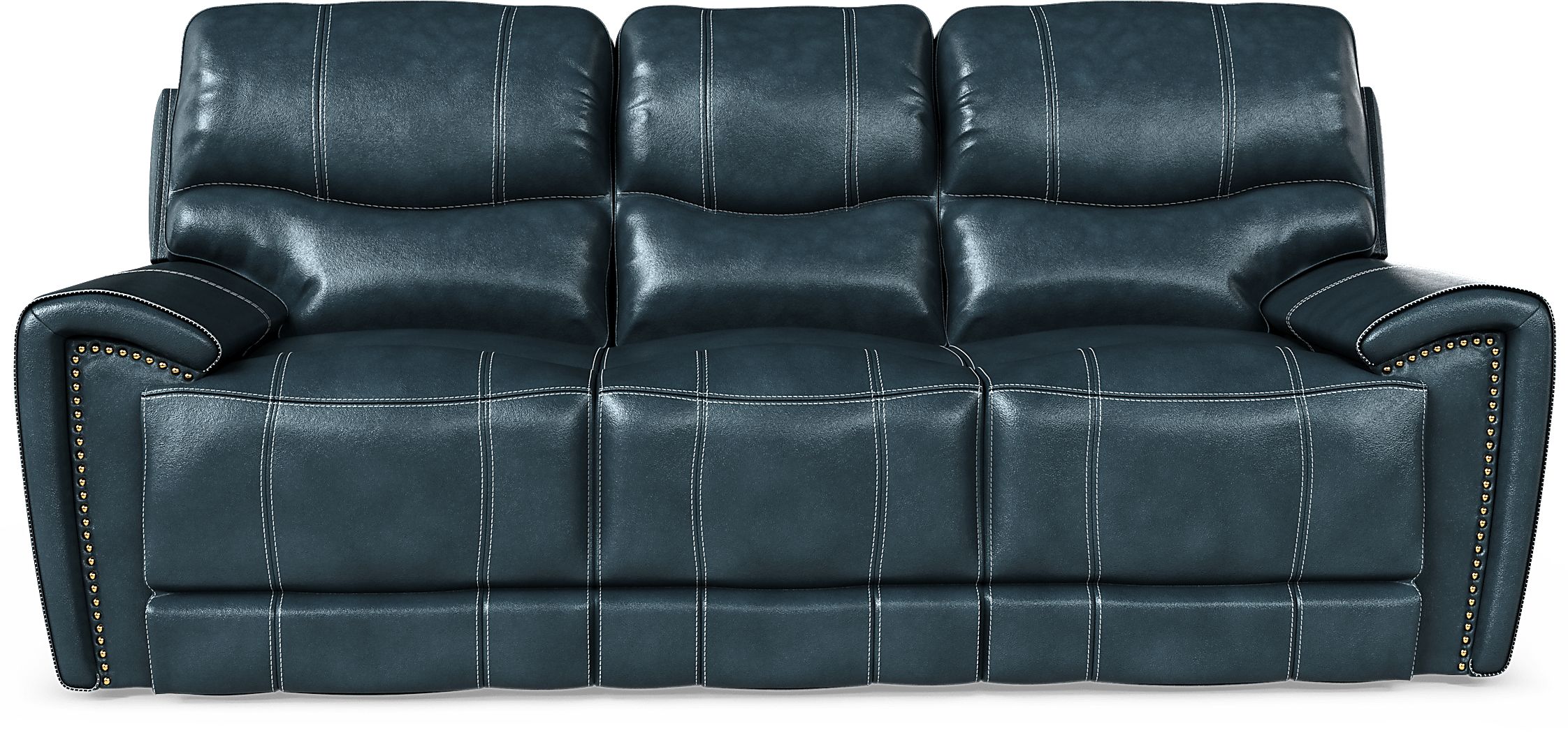 blue leather dual power reclining sofa