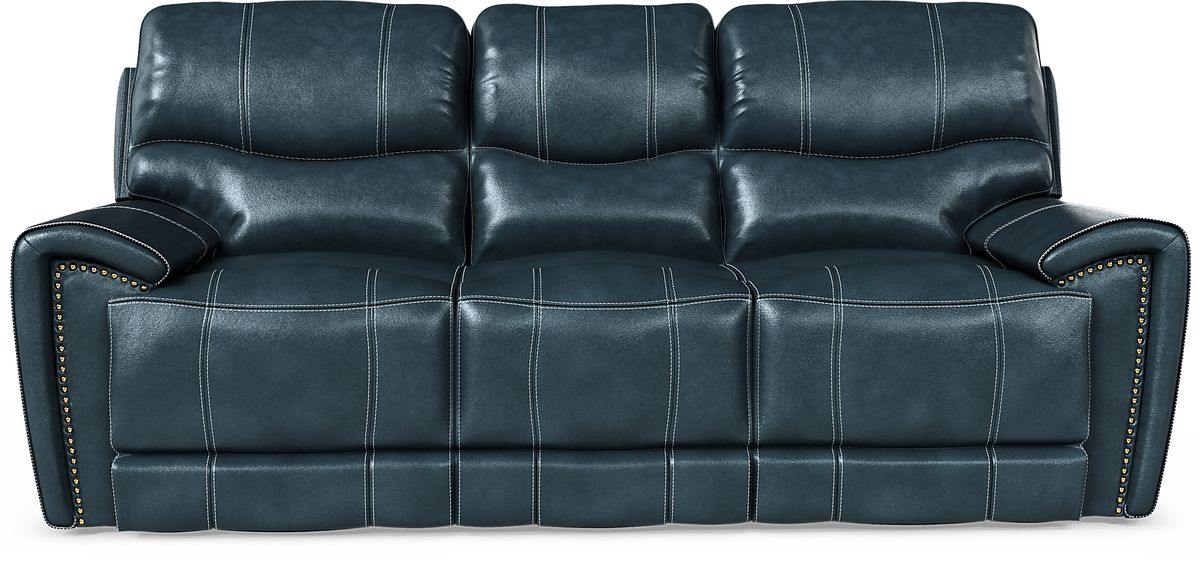 Italo blue leather power plus reclining sofa clearance