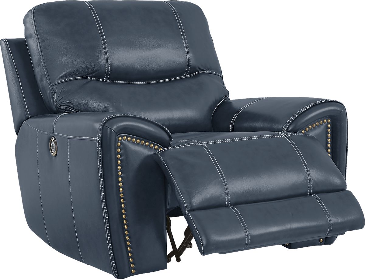 Italo Blue Leather Recliner Rooms to Go