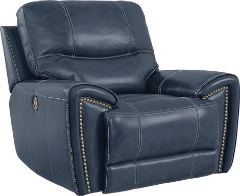Italo Blue Leather Recliner
