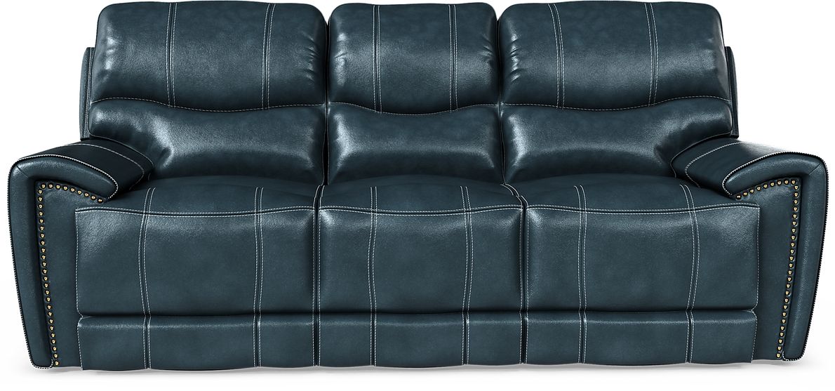 Italo Blue Leather NonPower Reclining Sofa Rooms To Go