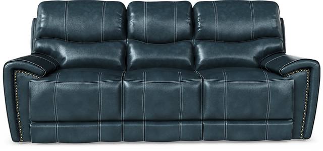 Italo Blue Leather 5 Pc Living Room with Reclining Sofa - Thumbnail - Image 2