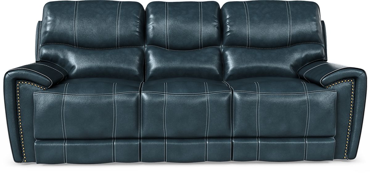Italo Blue Leather NonPower Reclining Sofa Rooms to Go