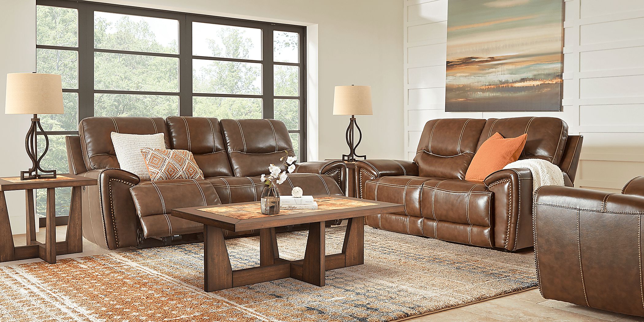 Italo Brown Leather 2 Pc Living Room with Reclining Sofa