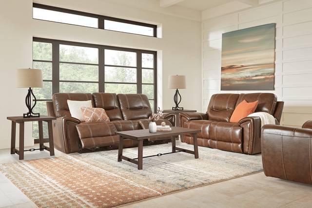 Italo Brown Leather 6 Pc Living Room with Reclining Sofa - Thumbnail - Image 1