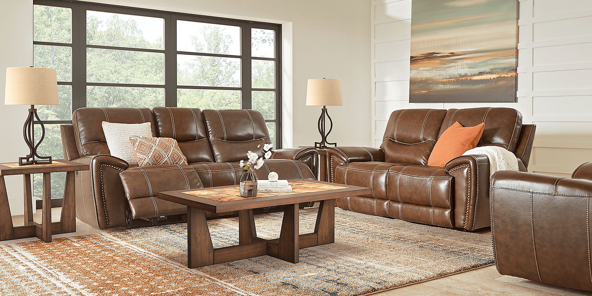 Italo Brown Leather 7 Pc Living Room with Reclining Sofa - Image 1