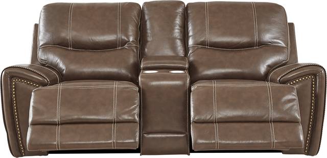 Italo Brown Leather Dual Power Reclining Console Loveseat - Thumbnail - Image 2