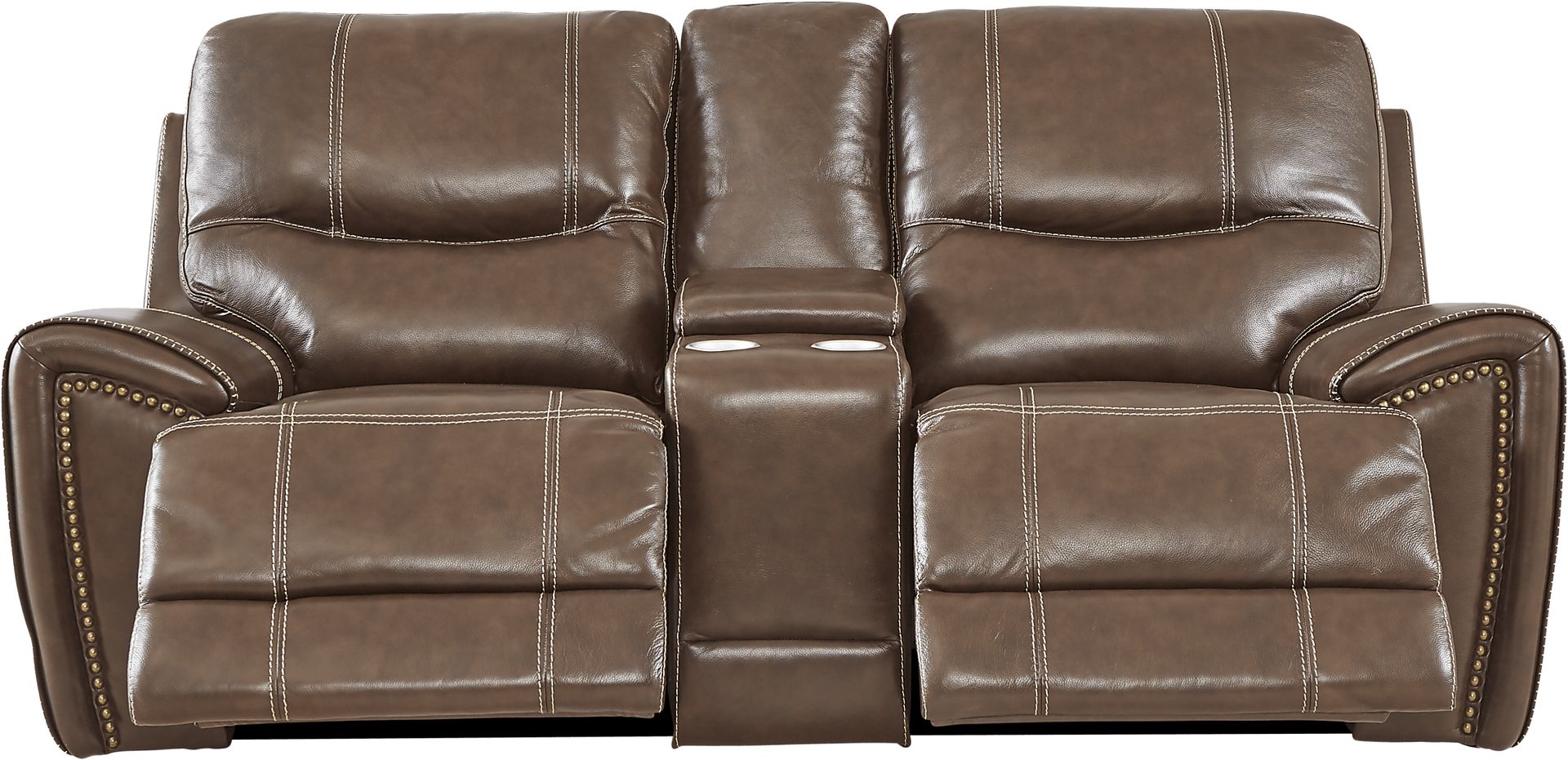 Italo Brown Leather Dual Power Reclining Console Loveseat - Image 2