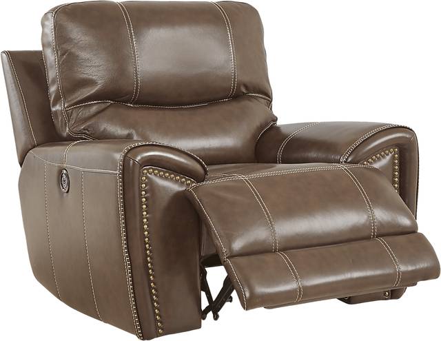 Italo Brown Leather Dual Power Recliner - Thumbnail - Image 2