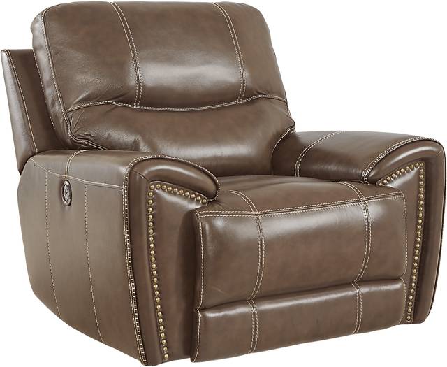 Italo Brown Leather Dual Power Recliner - Thumbnail - Image 1