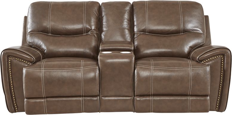 Italo Brown Leather Dual Power Reclining Console Loveseat
