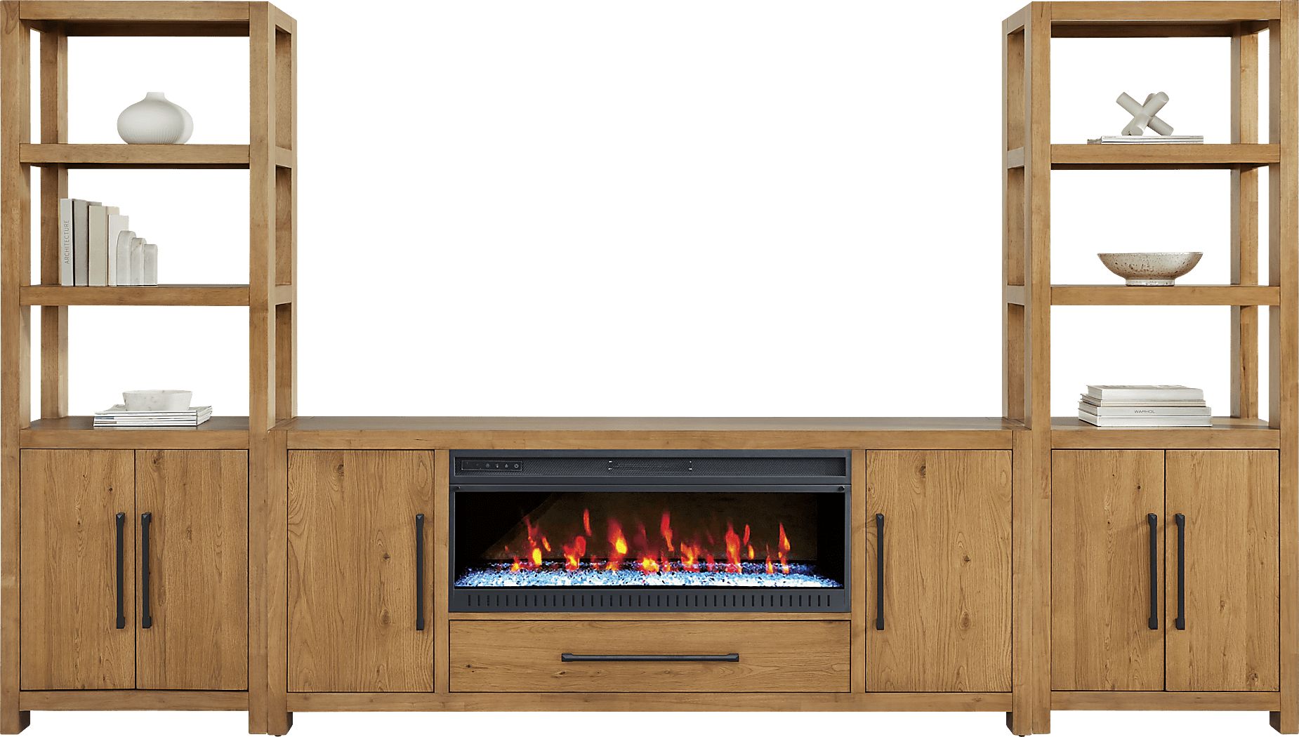 Ithaca Natural 3 Pc Wall Unit with 80 in. Console and Electric Fireplace