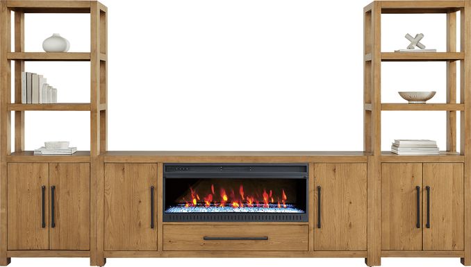Ithaca Natural 3 Pc Wall Unit with 80 in. Console and Electric Fireplace