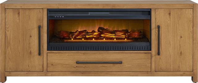 Ithaca Brown 80 in. Console with Electric Log Fireplace - Thumbnail - Image 1