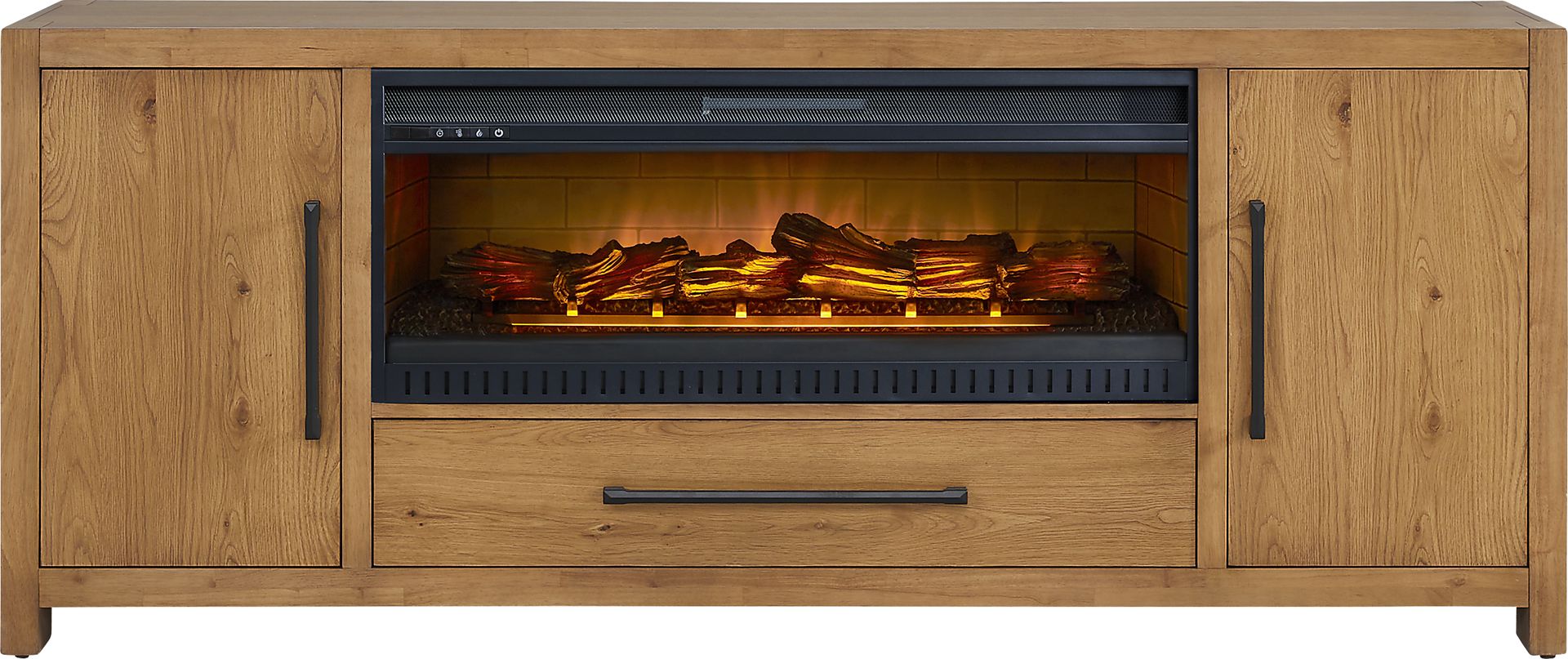 Ithaca Brown 80 in. Console with Electric Log Fireplace - Image 1