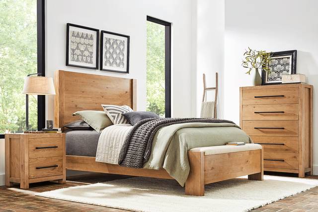 Ithaca Natural 5 Pc King Panel Bedroom with Bench - Thumbnail - Image 1