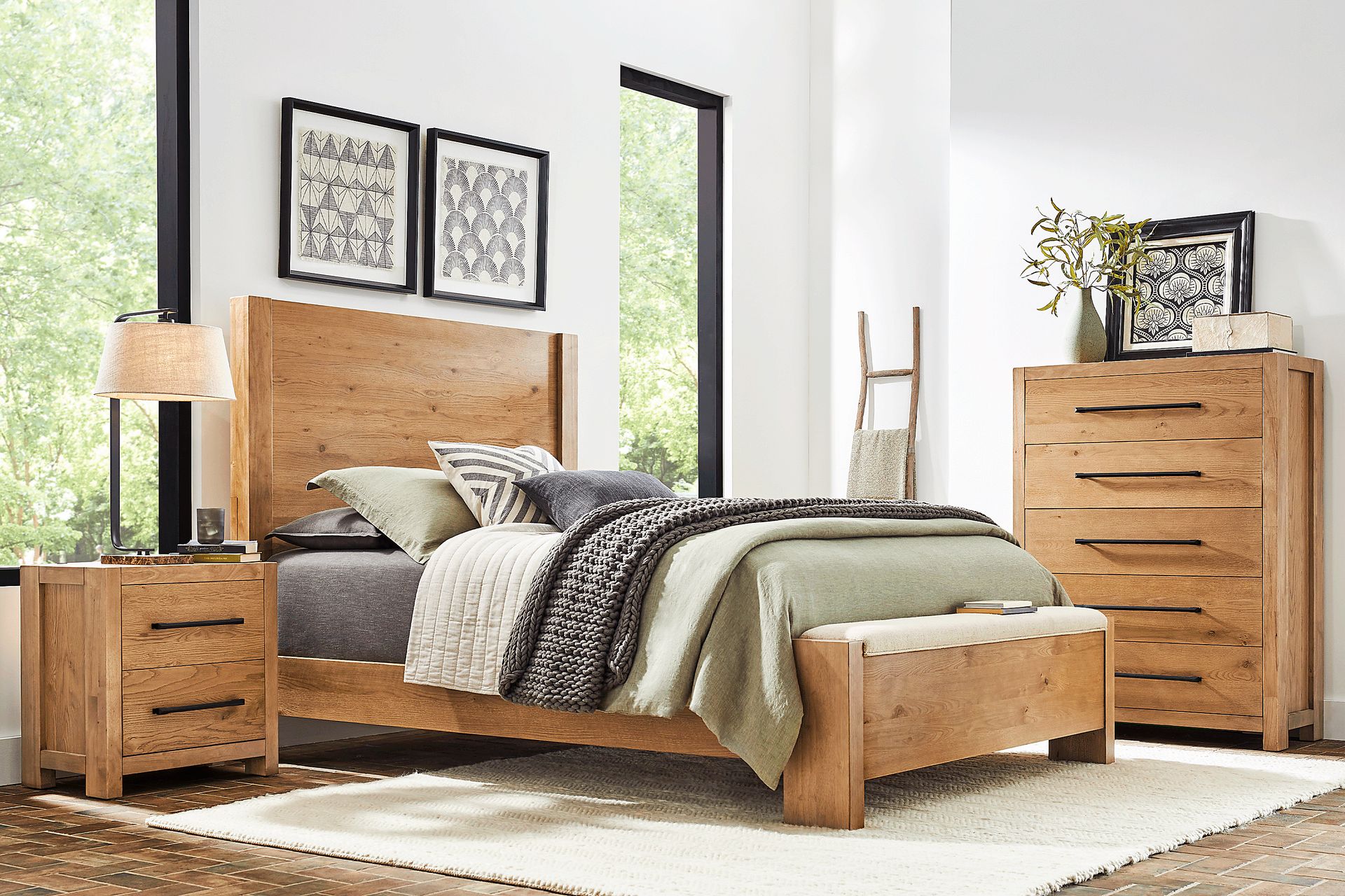 Ithaca Natural 5 Pc Queen Panel Bedroom with Bench - Image 1