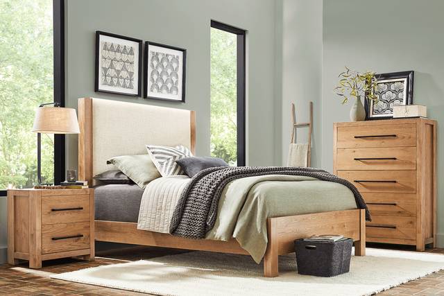 Ithaca Natural 5 Pc Queen Upholstered Bedroom - Thumbnail - Image 1