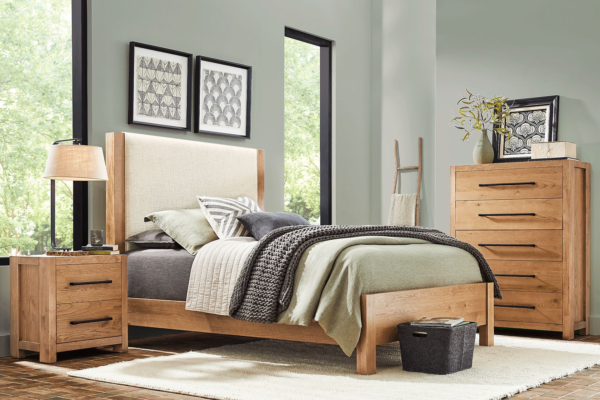 Ithaca Natural 5 Pc Queen Upholstered Bedroom - Image 1